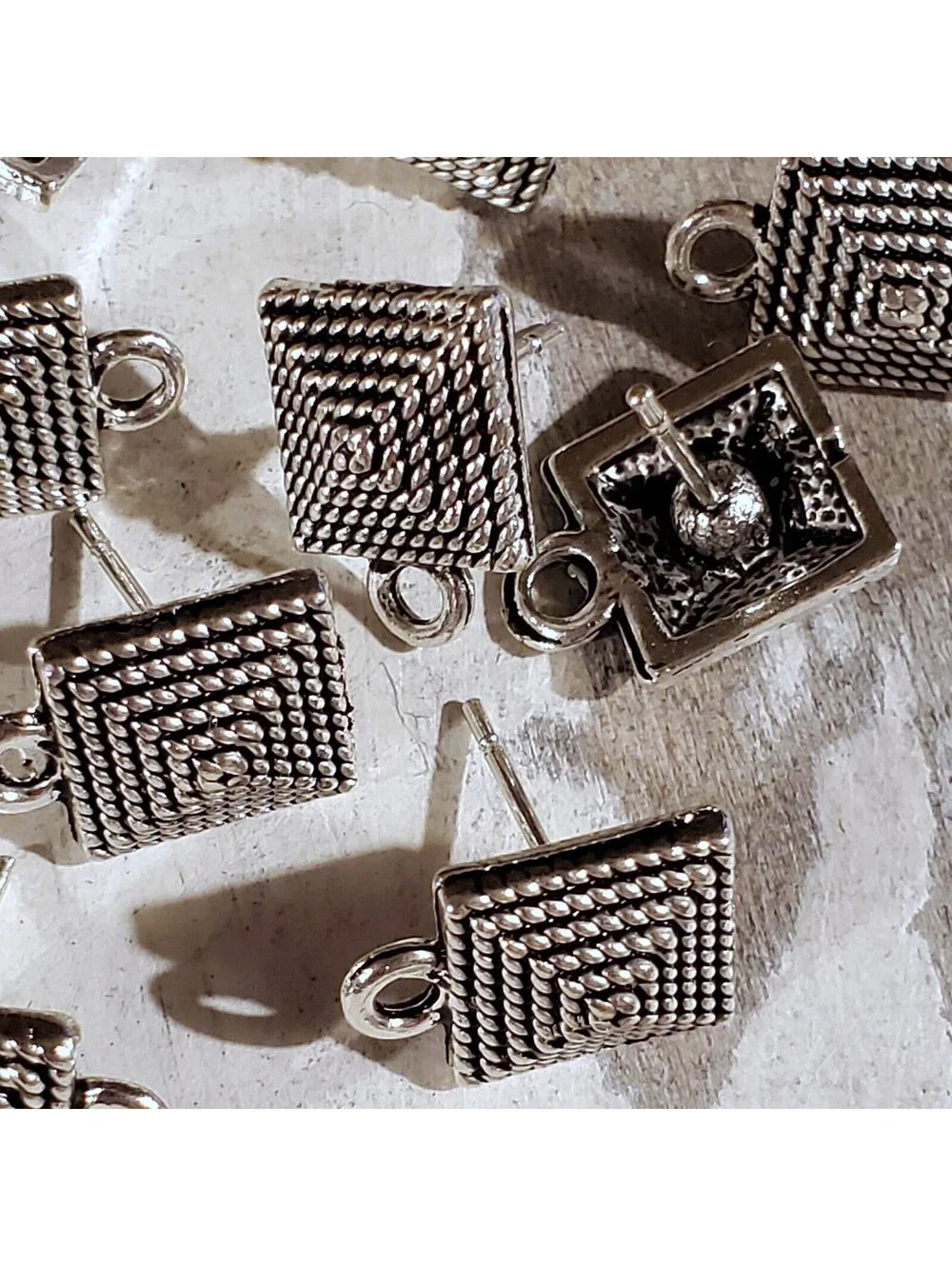 Avant Garde Antique Silver Egyptian Pyramid Dotted Earring Post Findings 2 pcs